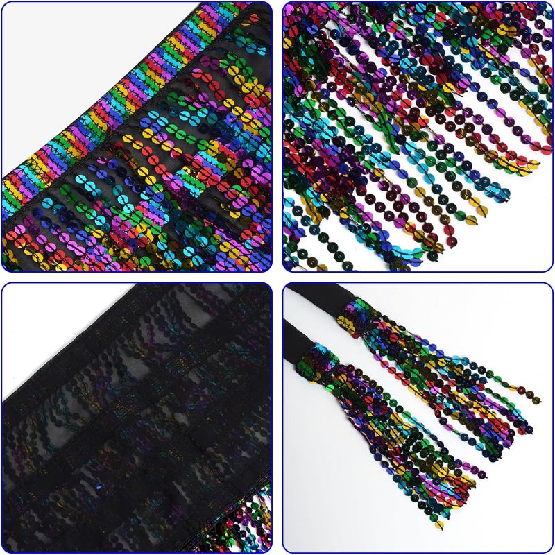 SUMERSHA Belly Dance Hip Scarf Sequin Tassel Skirt Wrap Sparkly Rave Costume for Women - Image 3